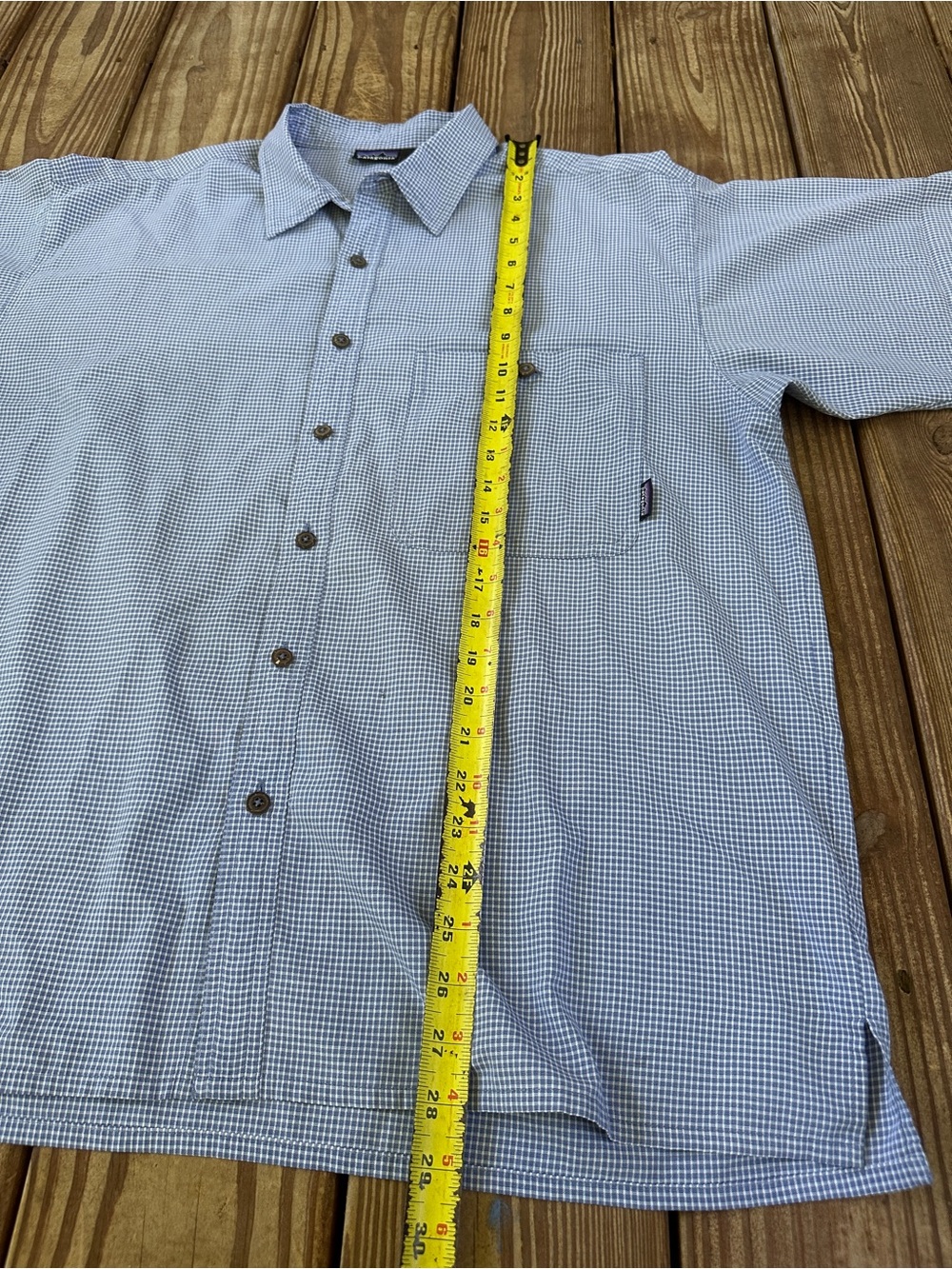 Vintage Patagonia Men’s Blue Micro Check Short Sleeve Button Up Shirt - Picture 4 of 8